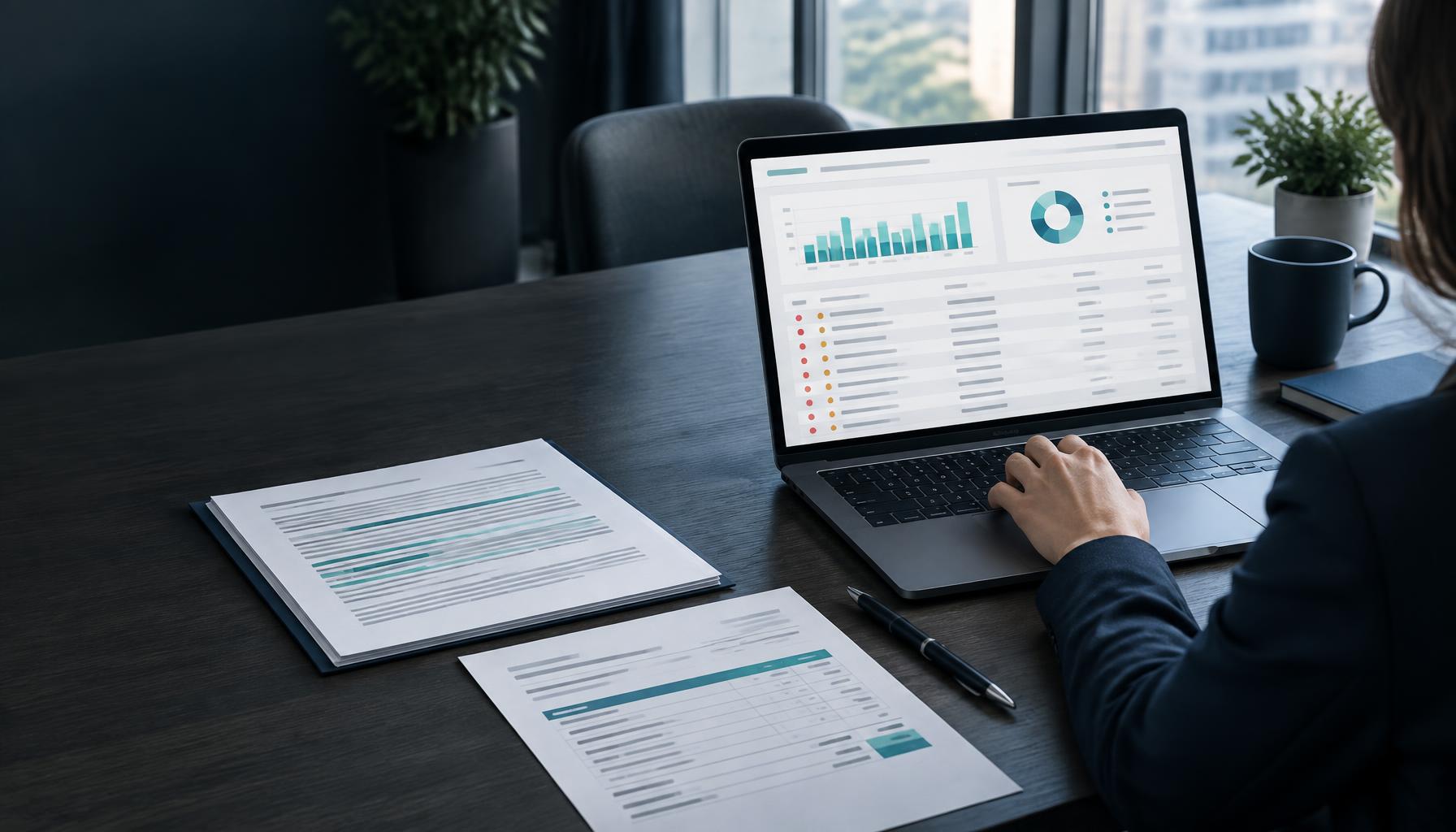 Finance professional comparing billing records and contract terms